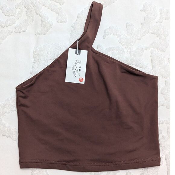 🟤 REORIA One-Shoulder Backless Brown Crop Top M – NWT - Picture 3 of 4
